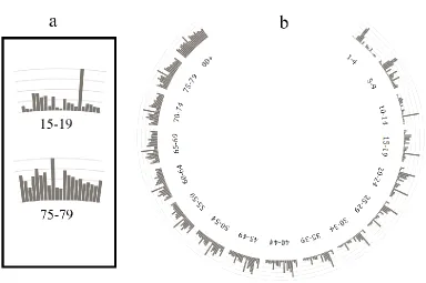Figure 3-4: (a) [Token•List•Coordinate]-based bar charts for age groups 15-19 and 