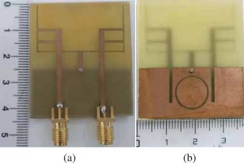 Figure 6. Prototype of the proposed antenna: (a) top view, (b) bottom view.