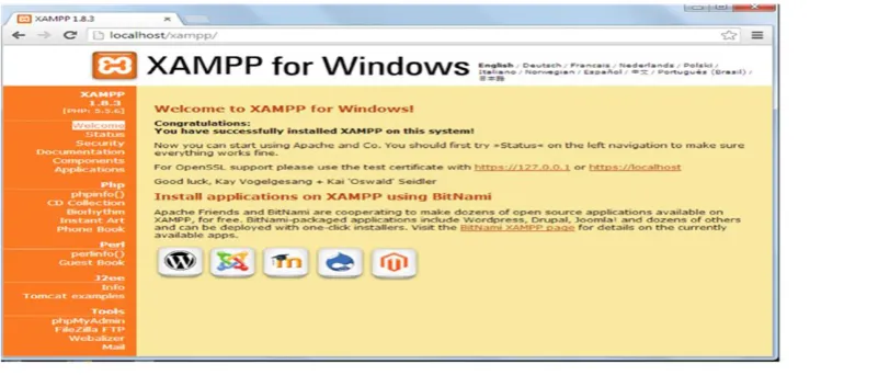 Fig 1:- home page of Xampp server. 