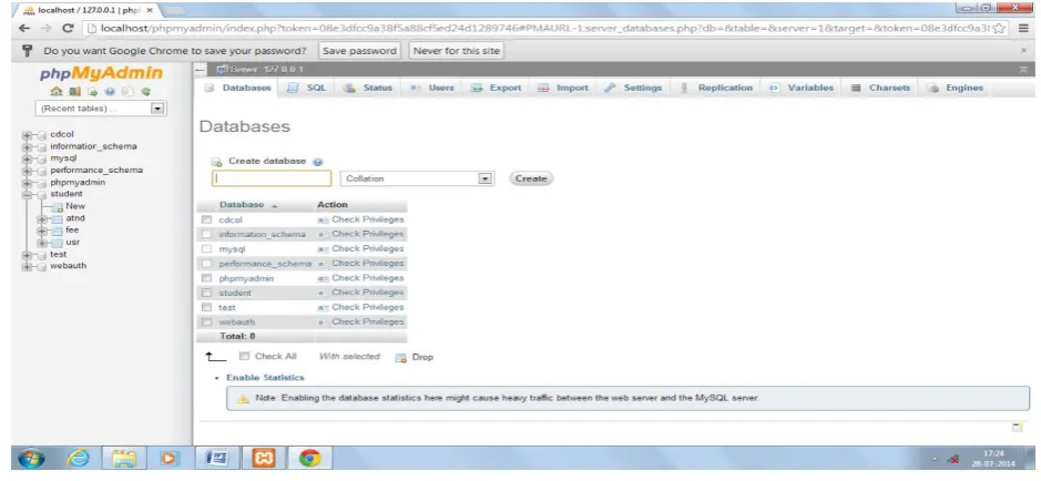 Fig 2:- home page for creating tables in database. 