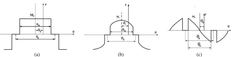 Figure 4. Magnetization distribution of (a) radial component of radial magnetized magnet, (b) radialcomponent, and (c) tangential components of parallel magnetized magnet.