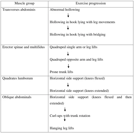 Table 1: Components of the Lumbar stabilization exercise programme 