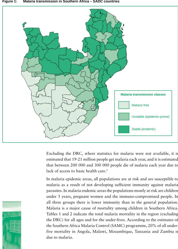 Figure 1:  Malaria transmission in Southern Africa – SADC countries