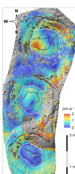 Figure A1. Details of displacement ﬁeld and topography of north-ern (left panel) and middle (right panel) ﬁne-domain centres