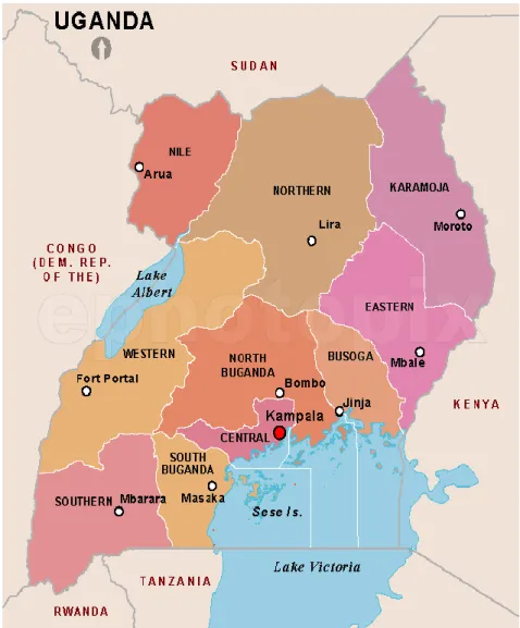 Figure 2.1 Map showing Uganda regions 129