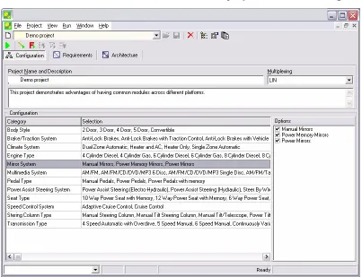 Figure 3 - SA builder Software Interface for Selecting Various Vehicle Configurations 