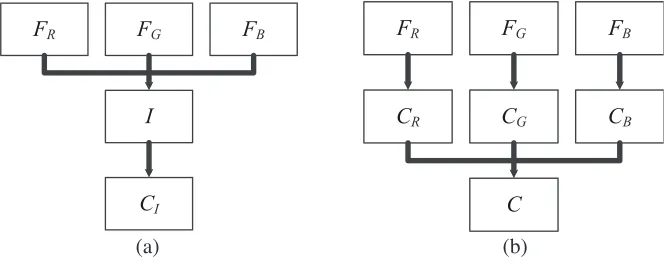 Figure 3. Processing schemes. (a) Grayscale image processing. (b) RGB color image processing.