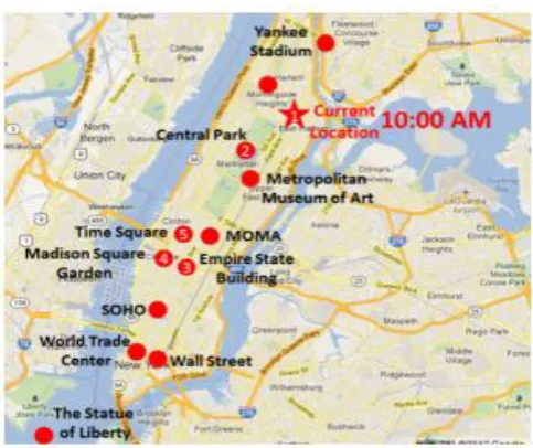 Figure 1: The distribution of the visiting probability at each time unit (hour) for (a) Empire State Building, (b) Madison Square Garden, (c) Central Park, and (d) Time Square