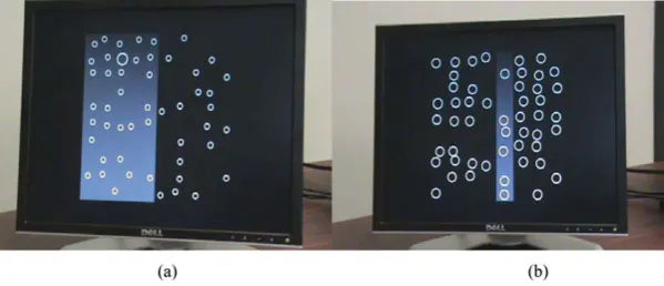 Figure 3(a) Critical tracking task with cursor (black line) and target (red line). (b) Cursor (black line) moving away fromtarget (red line).