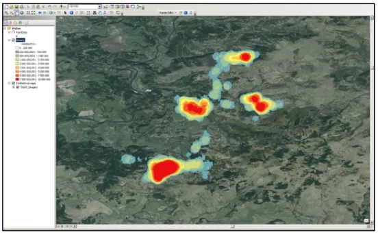 Figure 2: Animal movement heat map – solution in desktop ArcGIS.