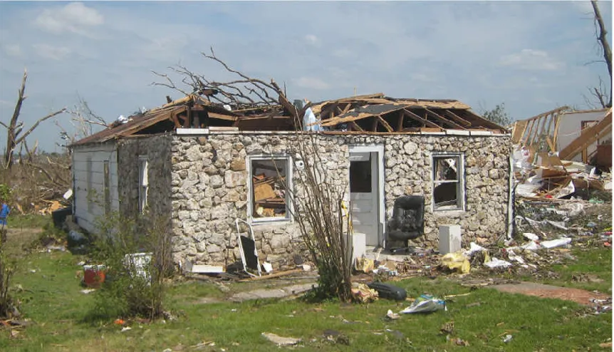 Figure 1-8: Partial hip roof failure in Region 2 (Image provided by Dr. David Prevatt)