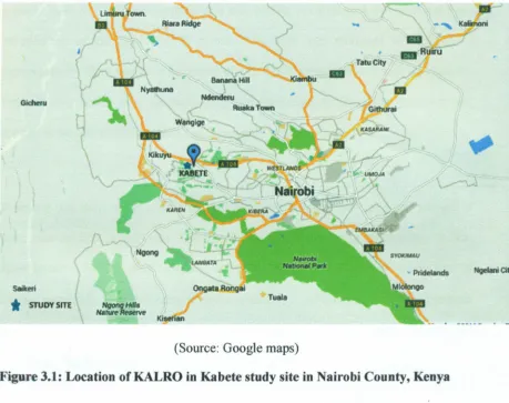 Figure 3.1: Location of KALRO in Kabete study site in Nairobi County, Kenya