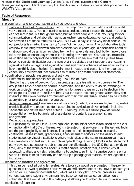 Table of Responses 