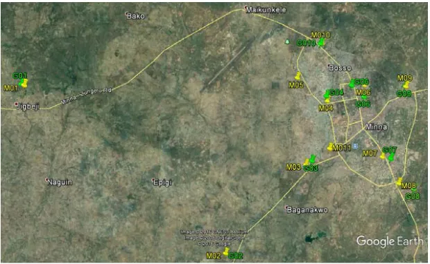 Figure 4. Reference BTS points of location (Google Earth, 2016).