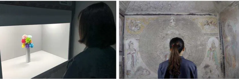 Figure 1 The experimental scenes. Left: light booth, Right: museum (in a simulated cave) 