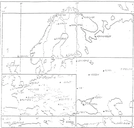 Fig. 1 - COST 238 EUROPEAN AREA AND PROPOSED EXTENSION (SHADED) 