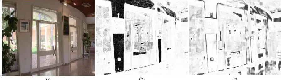 Fig. 1. Tone mapped “Belgium house” image and its structural fidelity maps. (a) Initial image created by Reinhard‟s algorithm [3]
