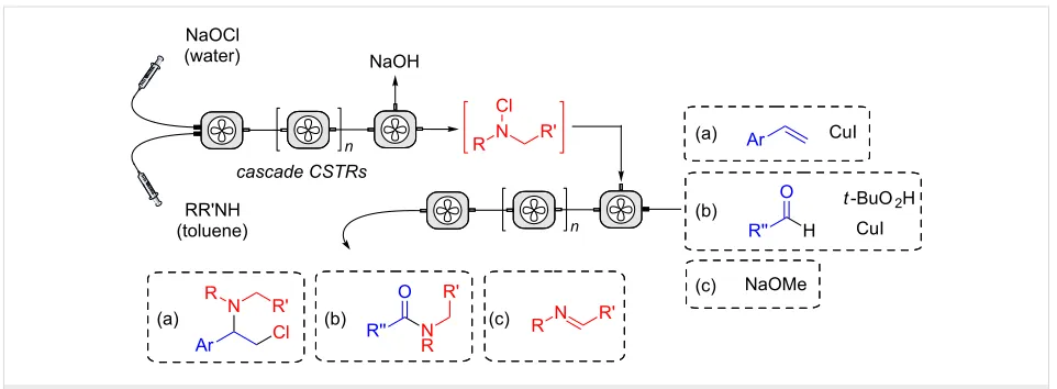 Figure 1: Continuous-flow process to produce and react N-chloramines.