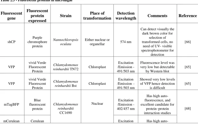 Table 2.5 - Fluorescent proteins in microalgae 