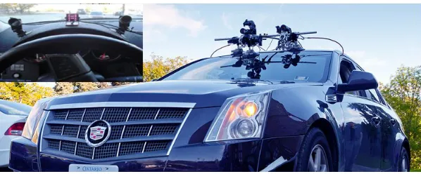 Figure 3.1: Physical conﬁguration of the experimental vehicle with the externalstereo cameras mounted on the roof