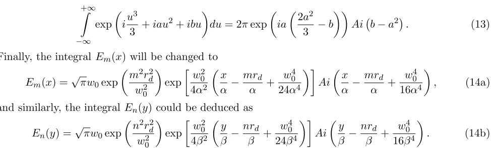 Figure 5 presents the transverse intensity distributions of the Finite Airy Array beams generatedat the receiver plan of the optical Airy transform illuminated by a Gaussian array beam for various