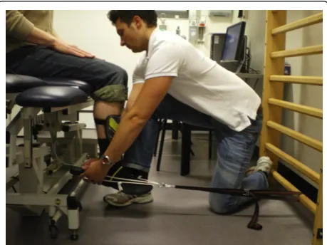Figure 3 Clinical assessment of muscular isometric knee flexionstrength using a modified hand-held dynamometer.