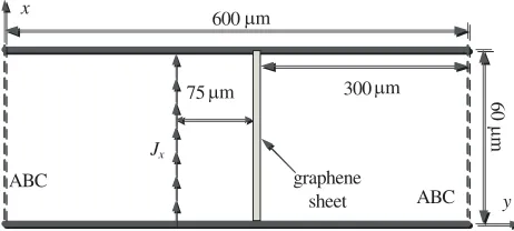 Figure 3. Diagram of computational domain forWLP-FDTD analysis of graphene sheet.