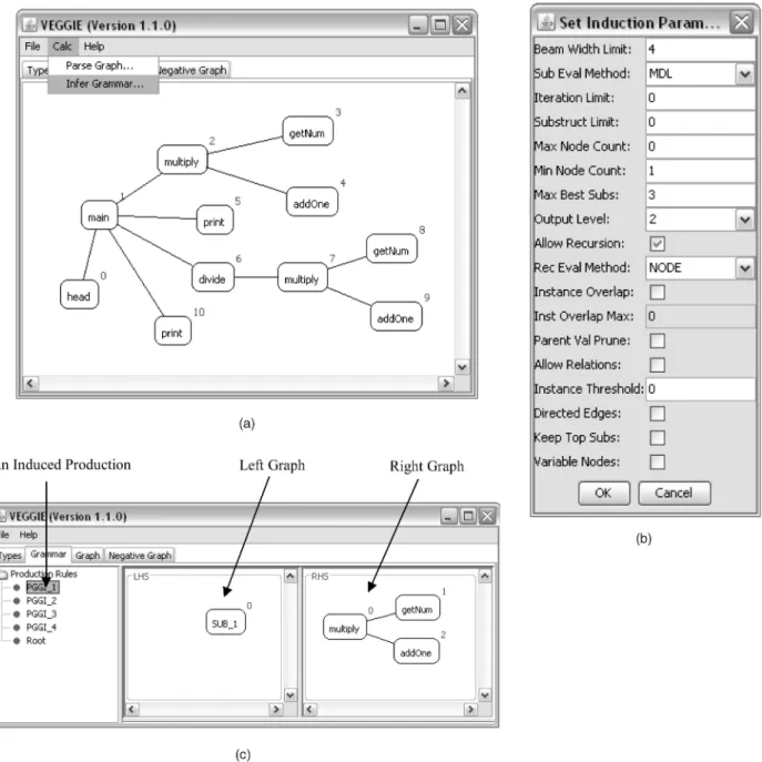 Fig. 18. An induction procedure. (a) A call graph in the graph editor. (b) Parameter setting