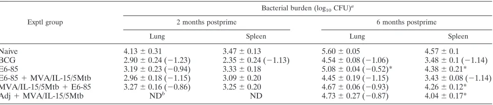 TABLE 4. Impact of time interval between priming and boosting on the bacterial burdens assessed 1 month after anaerosol M