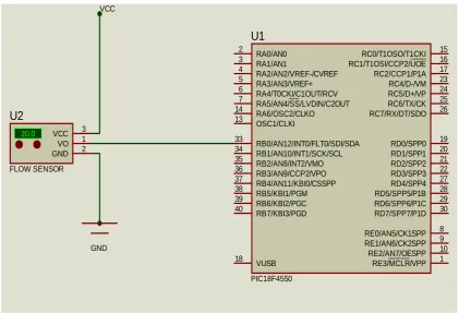 Figure 5.3: Flow sensor interface to PIC18F4550 