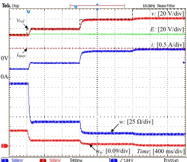 Figure 6.Experimental results of the boost converter with the proposedcontroller under reference output voltage changes