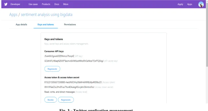 Fig. 3 - Twitter application management 