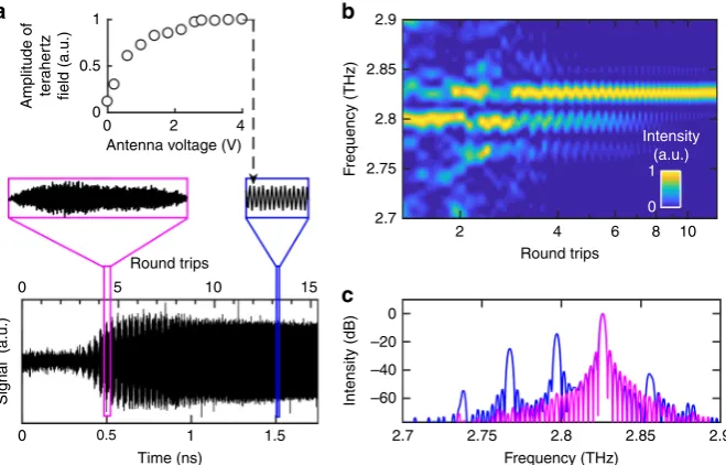 Fig. 3 Coherent time-domain measurement of the electric ﬁeld emitted from the coupled-cavity laser with the tuning cavity switched off