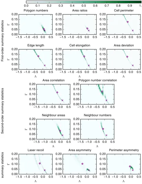 Figure 5: Posterior distributions of (Λ, Γ) obtained from diﬀerent summary statis-tics of repeated experiments