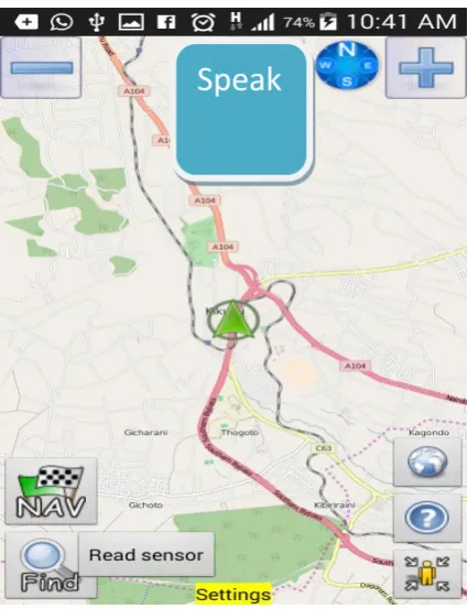 Figure 4.2: The Menu Screen showing the ‘speak’, ‘zoom’, ‘read sensor’, ‘NAV’and 