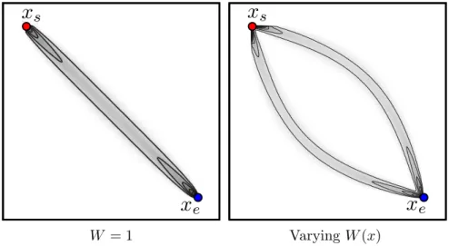 Figure 2.22 shows examples of discrete sub-gradients computed with this algorithm. Note how the gradient for the constant metric is  ported near the segment joining the two point