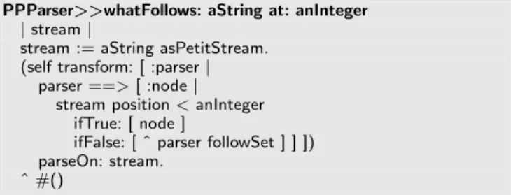 Figure 1: The PetitParser grammar workspace dis- dis-playing the currently selected production.