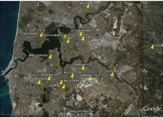 Figure 3.9: Snapshot of the geographical representation for using place-marks in Google Earth.