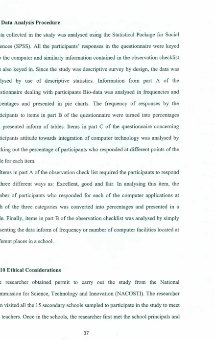 table. Finally, items in part B of the observation checklist was analysed by simply