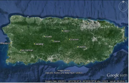 Figure 2: Map of Puerto Rico showing study locations (Source: Google Earth, 2015) 