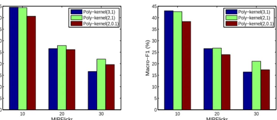 Fig. 1. Comparison of different polynomial output kernels on the MIRFlickr data sets.