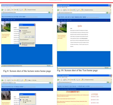 Fig 8: Screen shot of the lecture notes home page  