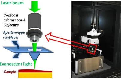 Figure 1.3: Schematic of the Witec Alpha 300S atomic force microscope (right) used in this work 