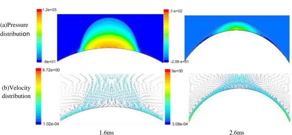 Figure 4 Pressure and velocity distribution of droplet 