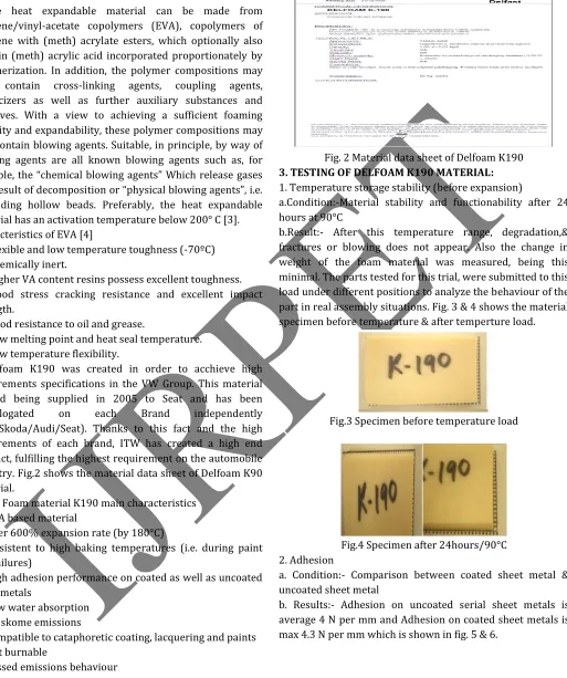 Fig. 2 Material data sheet of Delfoam K190 