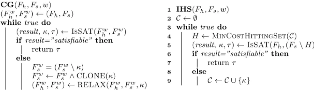 Figure 2.1: Abstractions of the two types of MaxSAT algorithms we work with in this thesis.