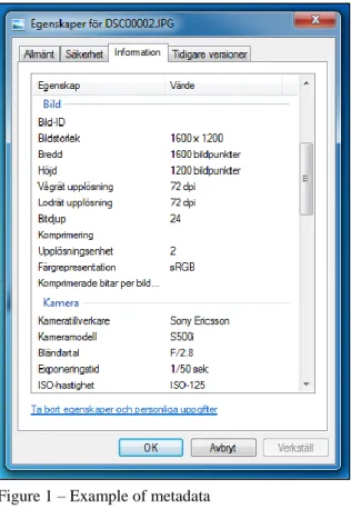 Figure 1 – Example of metadata