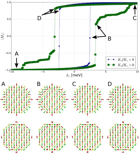 Figure 7: Hysteresis loops for a nanoparticle with D = 12 ions, T = 10K and
