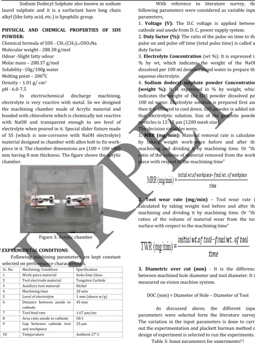 Table 3: Input parameters for experiments[7] 