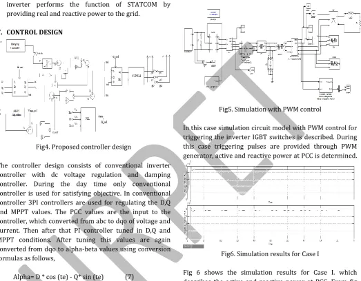 Fig 6 shows the simulation results for Case I. which describes the active and reactive power at PCC